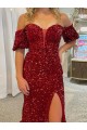 Rosso Tubino Paillettes Velluto Lunga Abiti da ballo AllIngrosso