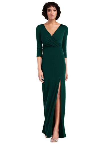 Verde Scuro Tromba Scollatura a V Spandex Lunga Formali Abiti da damigella donore / Abiti da sera / Abiti da ballo AllIngrosso