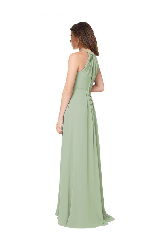 Verde fumo Linea A Capestro Chiffona Lunga Abiti da damigella donore AllIngrosso