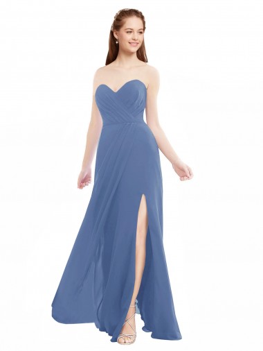 Windsor Blu Linea A Innamorato Chiffona Lunga Abiti da damigella donore AllIngrosso