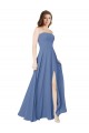 Windsor Blu Linea A Senza spalline Chiffona Lunga Abiti da damigella donore AllIngrosso