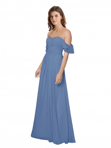 Windsor Blu Linea A Senza spalline Chiffona Lunga Abiti da damigella donore AllIngrosso