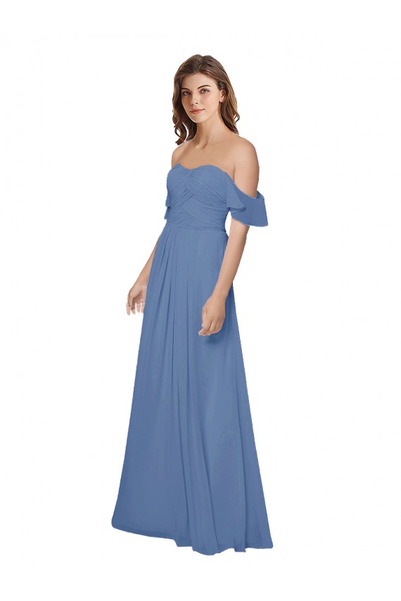 Windsor Blu Linea A Senza spalline Chiffona Lunga Abiti da damigella donore AllIngrosso