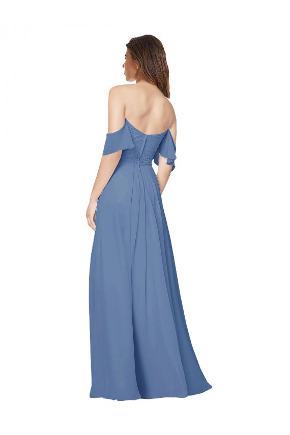 Windsor Blu Linea A Senza spalline Chiffona Lunga Abiti da damigella donore AllIngrosso
