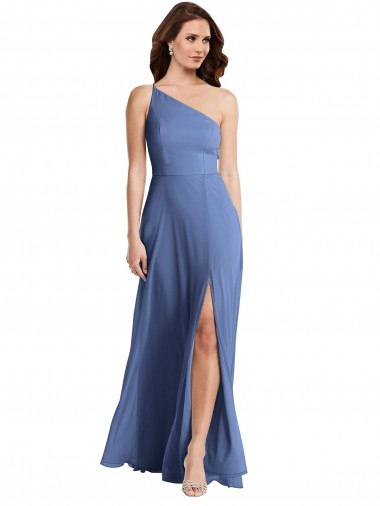 Windsor Blu Linea A Una spalla Chiffona Lunga Formali Abiti da damigella donore / Abiti da sera AllIngrosso