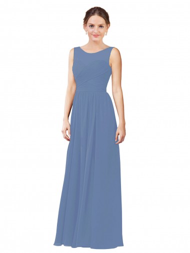 Windsor Blu Tubino Illusione Innamorato Chiffona Lunga Abiti da damigella donore AllIngrosso