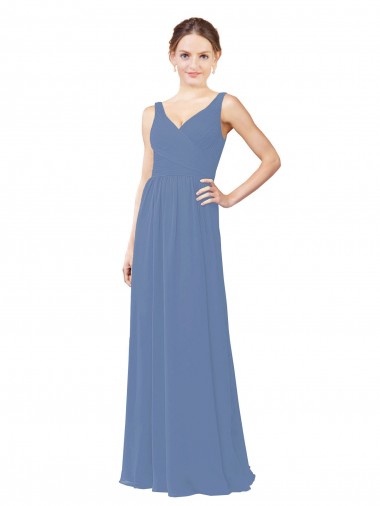 Windsor Blu Tubino Scollatura a V Chiffona Lunga Abiti da damigella donore AllIngrosso