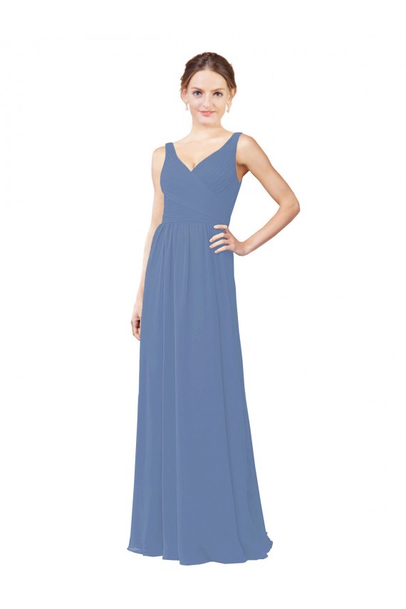 Windsor Blu Tubino Scollatura a V Chiffona Lunga Abiti da damigella donore AllIngrosso
