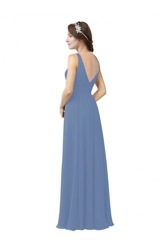 Windsor Blu Tubino Scollatura a V Chiffona Lunga Abiti da damigella donore AllIngrosso