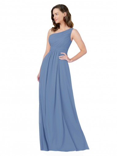 Windsor Blu Tubino Una spalla Chiffona Lunga Abiti da damigella donore AllIngrosso